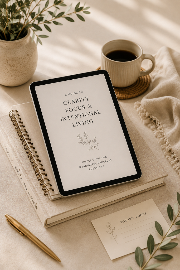 Practical digital guide displayed on a tablet beside a notebook and coffee in a warm workspace